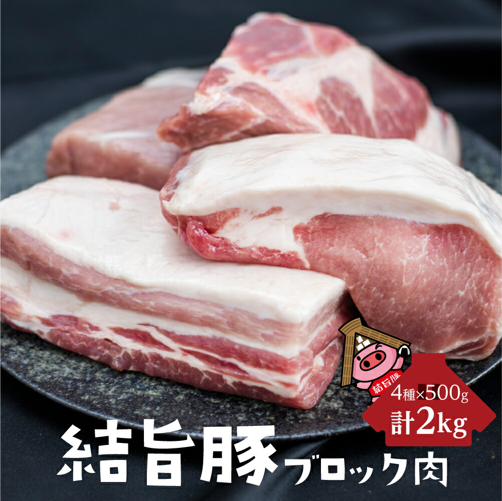 【ふるさと納税】白川郷 結旨豚 岐阜県産 ブロック肉 4種セット 計2kg 豚肉 ぶた肉 ブロック肉 国産肉 真空パック かたまり肉 肉 バーベキュー BBQ キャンプ ステーキ ロース 肩ロース バラ肉 もも肉  食べ比べ 抗生物質 合成抗菌剤不使用 14,000円 [S225]