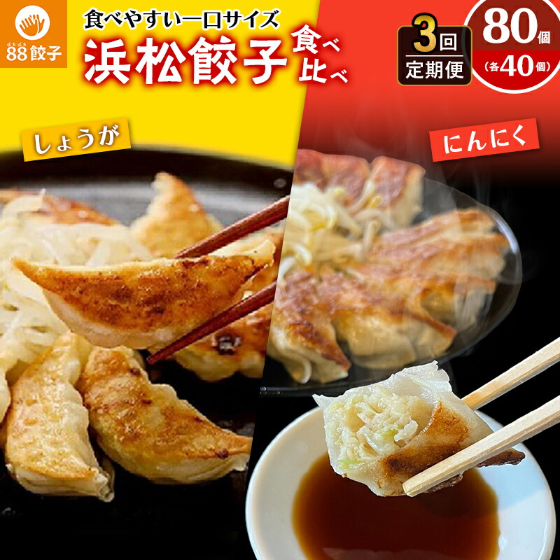 【ふるさと納税】浜松餃子 定期便 3ヶ月 88ぱちぱち餃子 80個 (40個×2種) セット 詰め合わせ にんにく餃子 しょうが餃子 ぎょうざ 餃子 ギョーザ 冷凍餃子 冷凍ぎょうざ 冷凍 冷凍食品 中華 惣菜 食品 おかず 静岡 静岡県 浜松市 3回 定期 【配送不可：離島】
