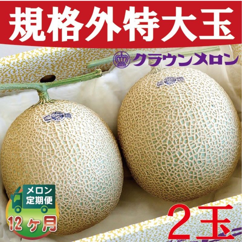 【ふるさと納税】クラウンメロン 規格外特大玉 2玉入 【毎月お届け12ヶ月定期便】【配送不可：離島】 果物 フルーツ デザート おやつ おもてなし ブランド 温室 温室育ち 濃厚 超特大サイズ 静岡県産 浜松市産 半年 ｜静岡県浜松市