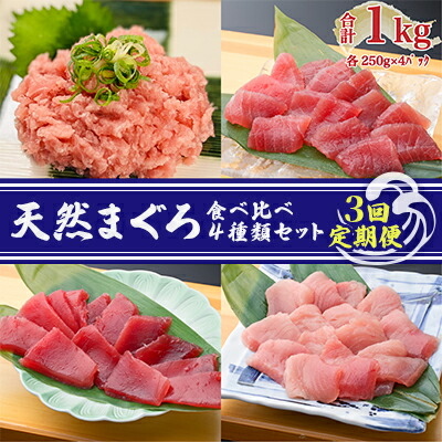 【ふるさと納税】【3回定期便】天然まぐろ食べ比べ4種セット 合計1kg（バチマグロ切落し・びん長マグロ・ミナミマグロ・ネギトロ 250g×各１袋）×3回【配送不可：離島】 魚貝類 海の幸 海鮮 お酒のあて 厳選まぐろ もちもち