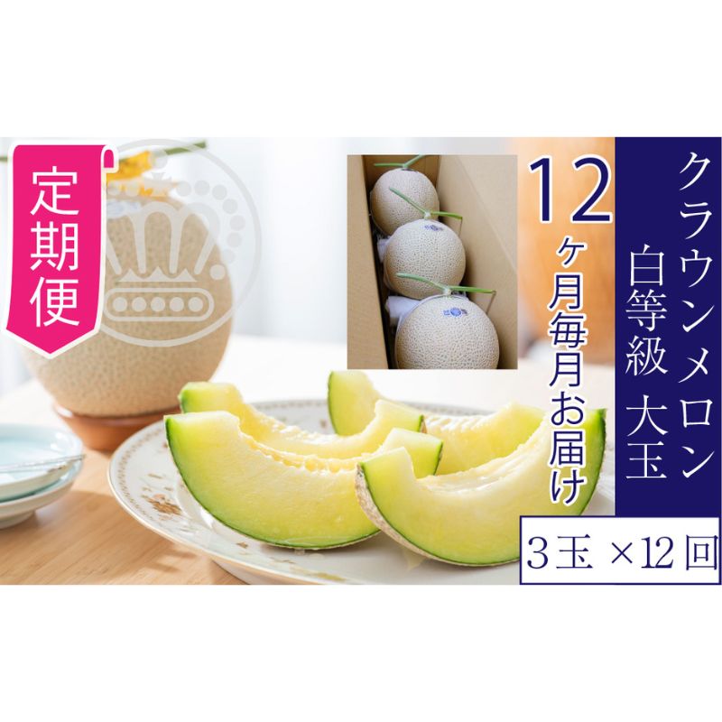 【ふるさと納税】【12ヶ月定期便】クラウンメロン【並(白等級)】大玉(1.4kg前後)3玉入り |静岡県浜松市