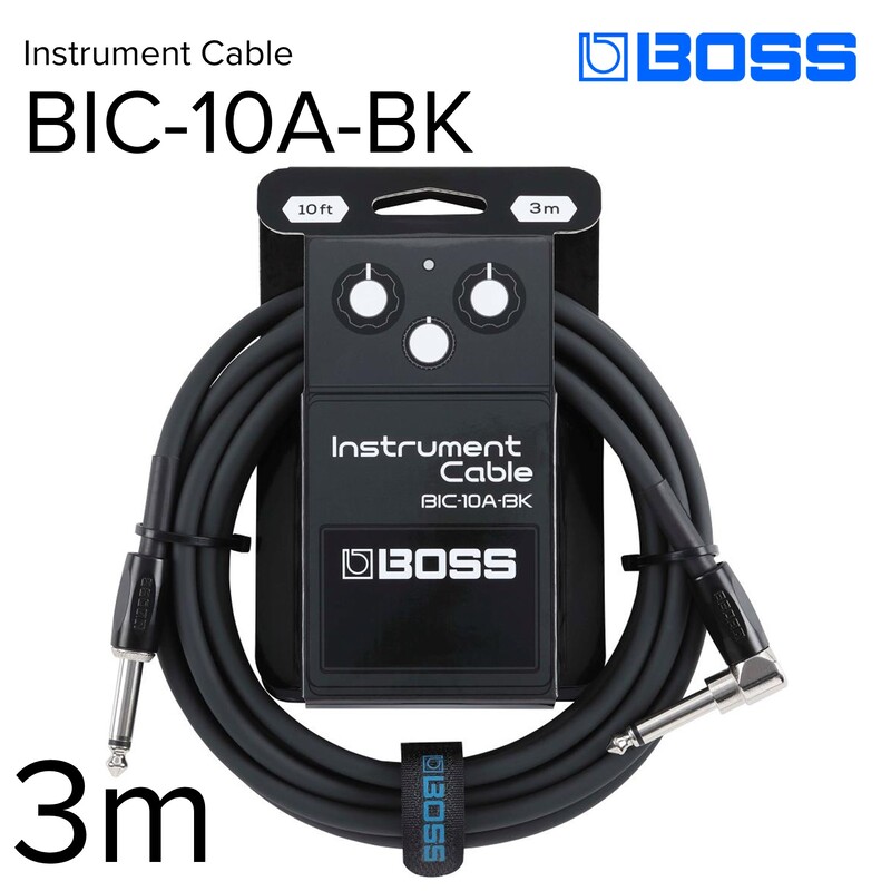 【ふるさと納税】【BOSS】ギター、ベース用ケーブル/3m/L型-ストレート型/ブラック/BIC-10A-BK 【配送不可：離島】ギター ベース ケーブル しなやか 耐久性 静岡 浜松市