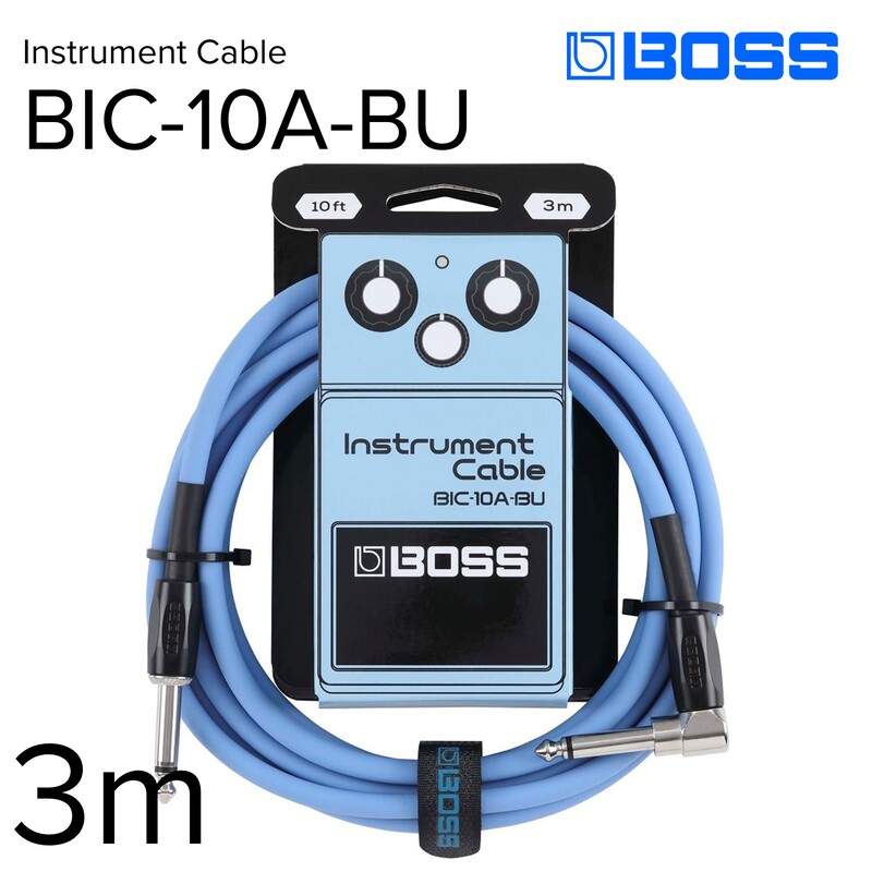 【ふるさと納税】【BOSS】ギター、ベース用ケーブル/3m/L型-ストレート型/ブルー/BIC-10A-BU 【配送不可：離島】ギター ベース ケーブル しなやか 耐久性 静岡 浜松市