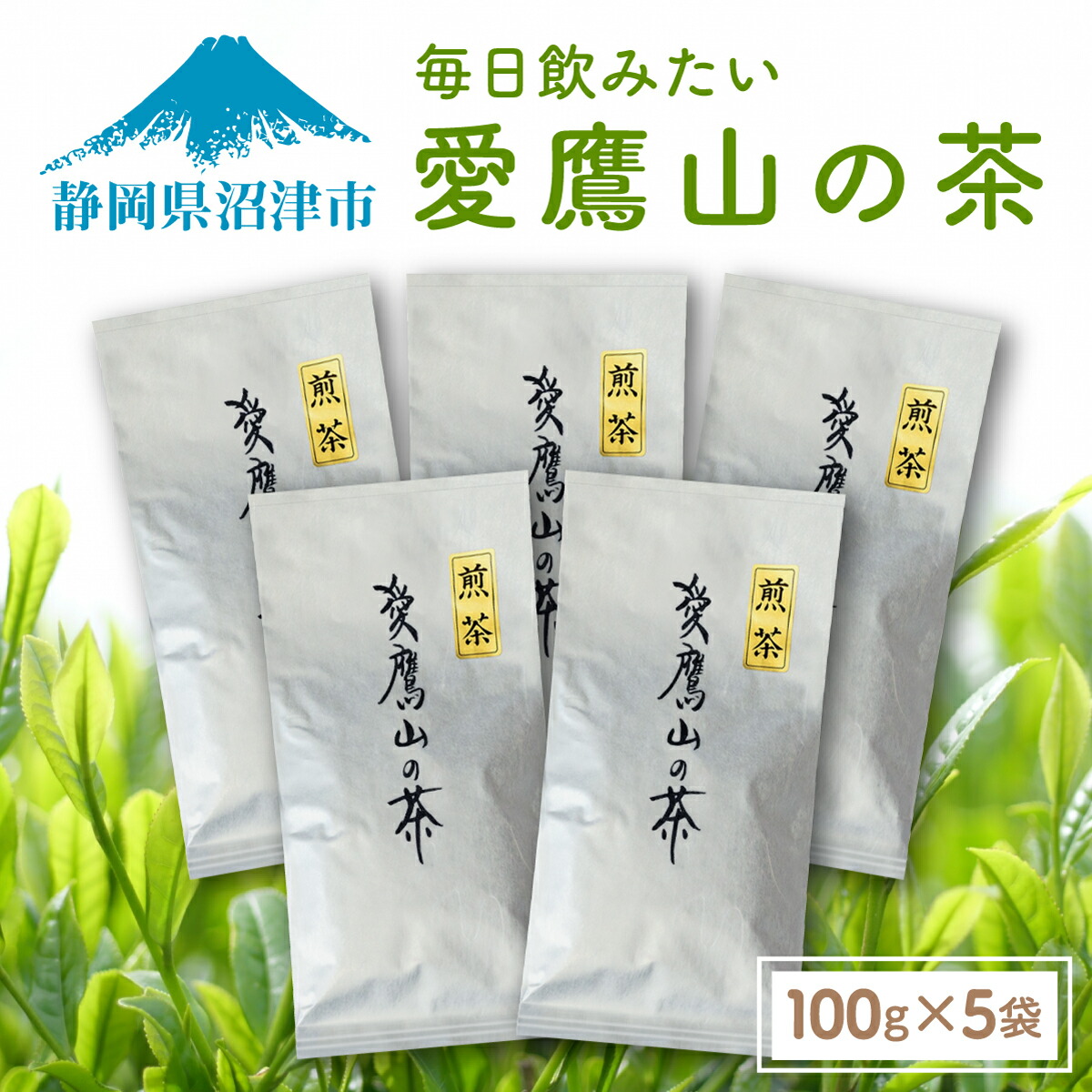 【ふるさと納税】 茶葉 緑茶 愛鷹山 お茶 100g 5袋 煎茶 普通蒸し セット 詰め合わせ ティータイム ギフト 贈答 静岡茶 日本茶 高級茶 健康 カテキン リラックス 癒し 名産品 特産品 沼津市 静岡県｜静岡県沼津市