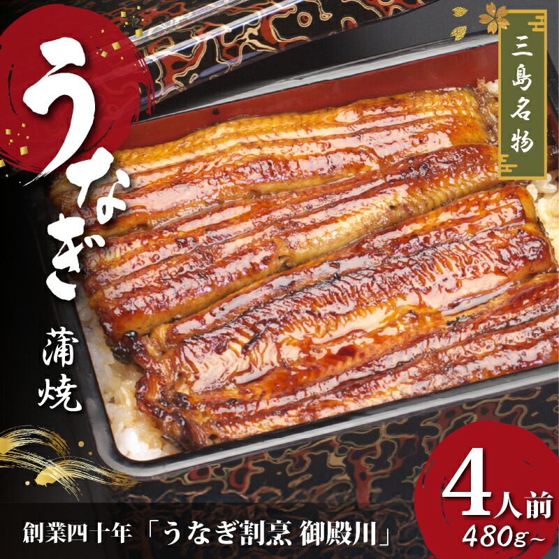 【ふるさと納税】 うなぎ蒲焼 4人前 480g～ 冷蔵 静岡名産 三島名物 真空パック 御殿川 極上うなぎ 土用丑の日 晩ごはん 惣菜 うなぎ 鰻重 うな重 蒲焼き 老舗 うなぎ料理 和食 贈り物 ギフト 特産品 うなぎの蒲焼 鰻料理 うなぎ専門店 うなぎ通販 お取り寄せ 三島市 静岡県｜静岡県三島市