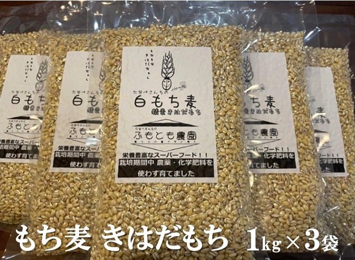 【ふるさと納税】富士山麓オーガニックファーマーズ もち麦 きはだもち 1kg×3袋セット　送料無料 静岡県 富士宮市
