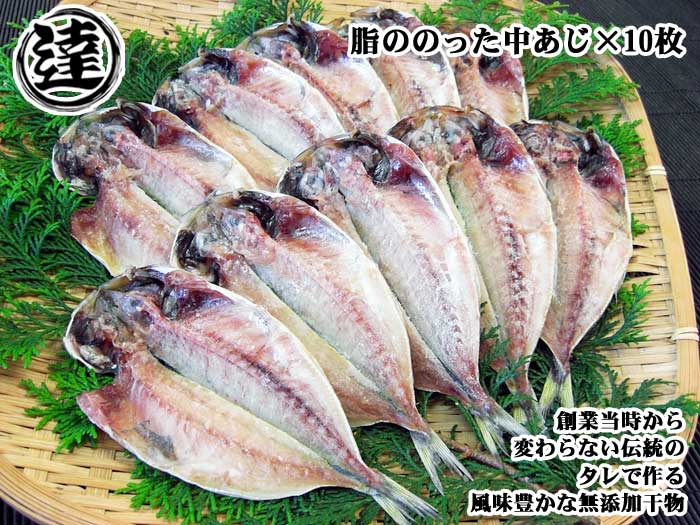 【ふるさと納税】創業32年 自社工場 製造直売 完全無添加 伊豆・丸達 脂ののった中あじ ひもの10枚セット