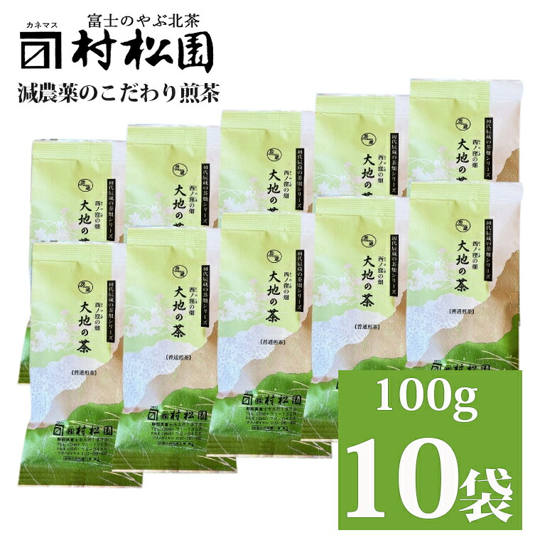 【ふるさと納税】「大地の茶」 １kg (100g×10袋) お茶 お茶の葉 日本茶 緑茶 茶葉 セット 富士山麓 コク 中蒸し製法 こだわり 美味しい 銘茶 煎茶 ギフト プレゼント 飲み物 富士のやぶ北茶 静岡茶 お茶葉 老舗 村松園 富士市 [sf002-222]