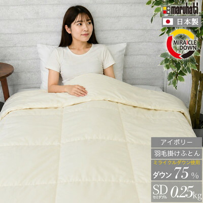 【ふるさと納税】羽毛掛け布団 セミダブル 170×210cm 0.25kg リサイクル羽毛 75% アイボリー 無地【1739820】|静岡県磐田市