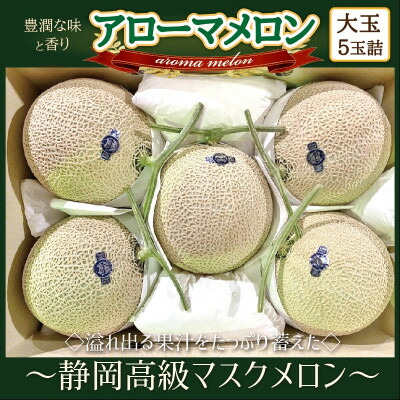 【ふるさと納税】【通年出荷】アローマメロン(大玉)5玉入【静岡高級マスクメロン】【配送不可地域：離島・北海道・沖縄県】【1447137】