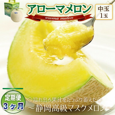 【ふるさと納税】【毎月定期便】アローマメロン(中玉)1玉・3ヵ月毎月お届け【静岡高級マスクメロン】全3回【配送不可地域：離島・北海道・沖縄県】【4006990】