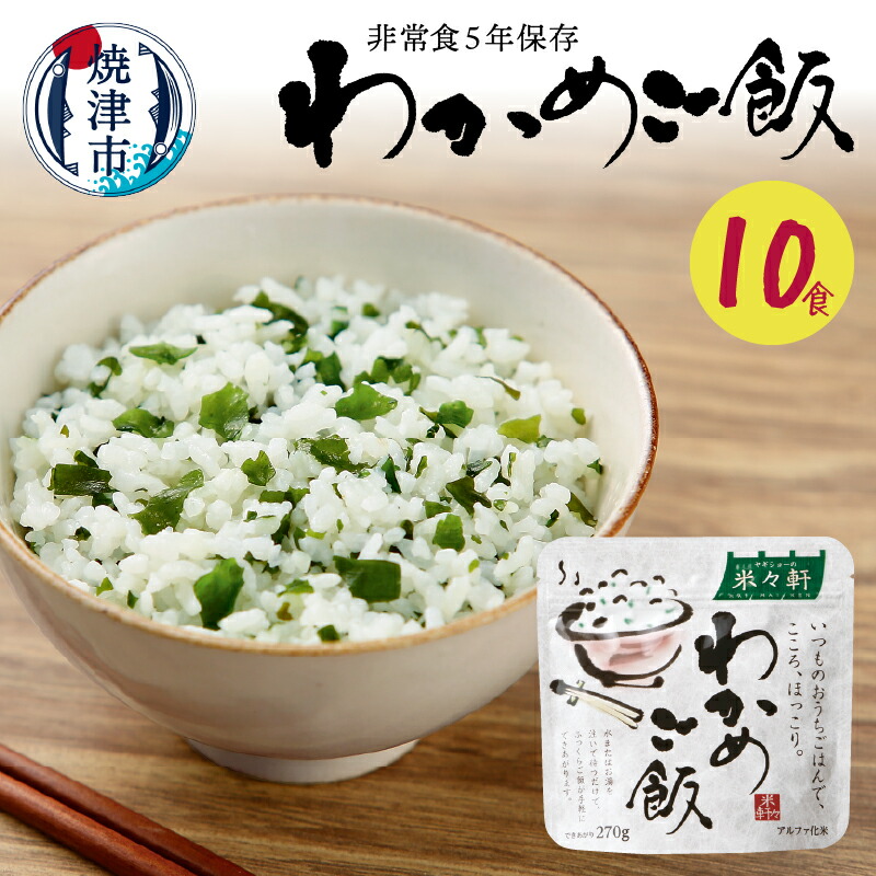 【ふるさと納税】 アウトドア キャンプ レトルト 米 アルファ化米 アルファ米 スプーン付き 焼津 非常食 保存食 5年 常温 保存 わかめ ご飯 10食 防災 備蓄 a10-328