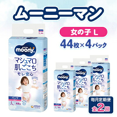【ふるさと納税】【毎月定期便】ムーニーマン マシマロ肌ごこちモレ楽になること お嬢さん L 44枚×4容器に並べる全2回【送りとどける不可領域：離島・沖縄県】【4075530】