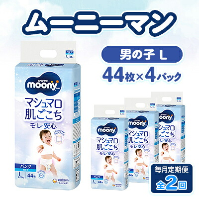 【ふるさと納税】【毎月定期便】ムーニーマン マシマロ肌ごこちモレ楽になること お坊っちゃん L 44枚×4容器に並べる全2回【送りとどける不可領域：離島・沖縄県】【4075532】