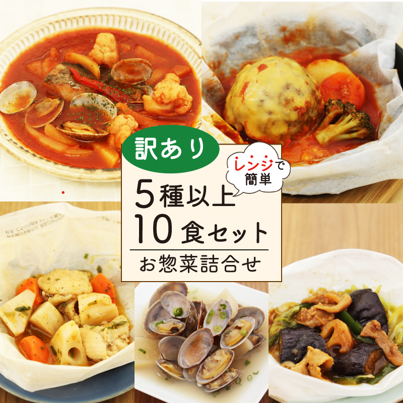 【ふるさと納税】 訳あり お惣菜 セット 5種以上 10食 セット レンジで簡単 簡単調理 レトルト 詰合せ 簡単 カンタンおかず 料理 冷凍 お弁当 おかず レンジ 調理 洋食 和食 洋風 和風 ハンバーグ 煮込みハンバーグ 肉 魚 野菜 煮物 おつまみ 惣菜 静岡県 藤枝市