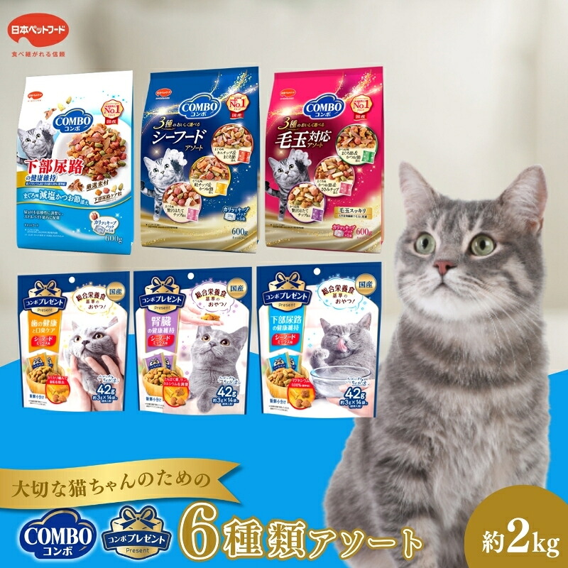 【ふるさと納税】キャットフード：コンボ6種類アソート 日本ペットフード ネコ 猫 愛猫 ケア ペット えさ セット 健康 栄養 猫用 厳選素材 ドライフード おやつ 毛玉 口臭ケア 腎臓の健康維持 下部尿路の健康維持