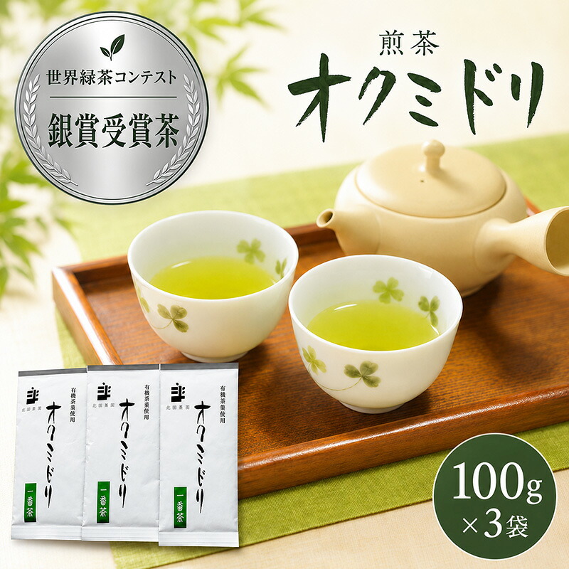 【ふるさと納税】世界緑茶コンテスト銀賞受賞茶【オクミドリ】100g×3袋 お茶 煎茶 おくみどり 世界緑茶コンテスト受賞 静岡県産 松田農園 JAS有機認証圃場 まろやかな味 さわやかな香り 贈り物 無農薬 |静岡県袋井市