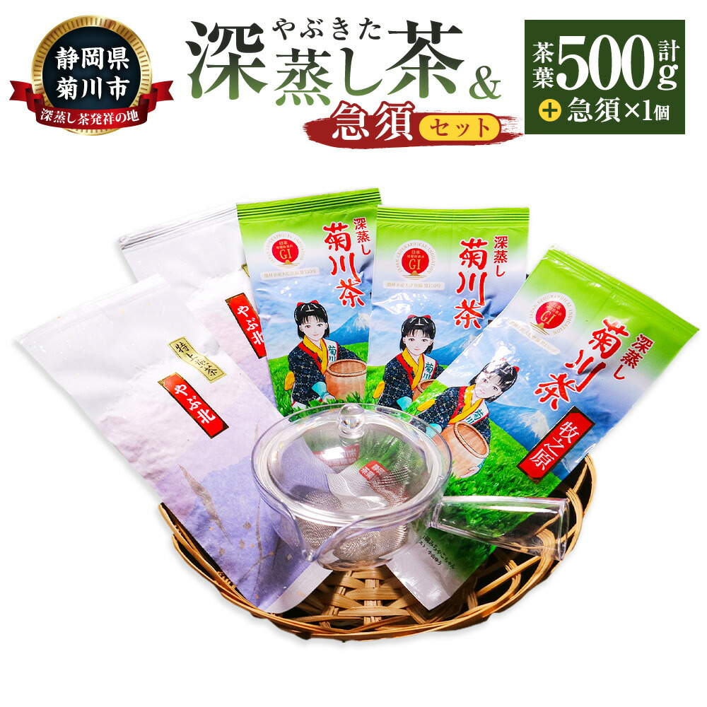 【ふるさと納税】やぶきた深蒸し茶 と 急須セット 1本あたり100g 2種 計5本 計500g やぶ北 やぶ北煎茶 深蒸し茶 深蒸し 煎茶牧之原 煎茶 日本茶 緑茶 急須 付き カゴ網 普通サイズ 容量200ml セット 詰め合わせ 静岡県産 静岡県 菊川市 送料無料｜静岡県菊川市 20,250円
