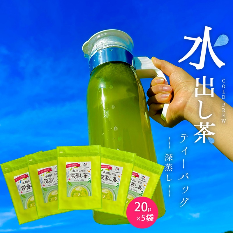 【ふるさと納税】 深蒸し茶 水出し ティーバッグ 5g &times; 20パック 5袋 緑茶 静岡茶 国産 健康 家庭用 丸新柴本製茶 お茶 冷茶 ノンカフェイン 簡単 便利 リラックス 疲労回復 牧之原市 静岡県｜静岡県牧之原市