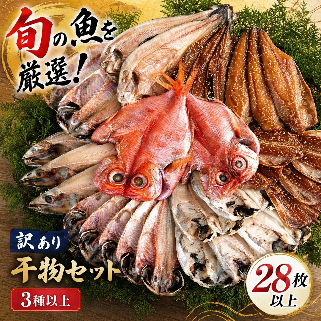 【ふるさと納税】 ひもの 規格外 訳あり 3種類以上 ギフト 御中元 御歳暮 伊豆 藤文の「訳あり干物セット28枚以上」|静岡県西伊豆町
