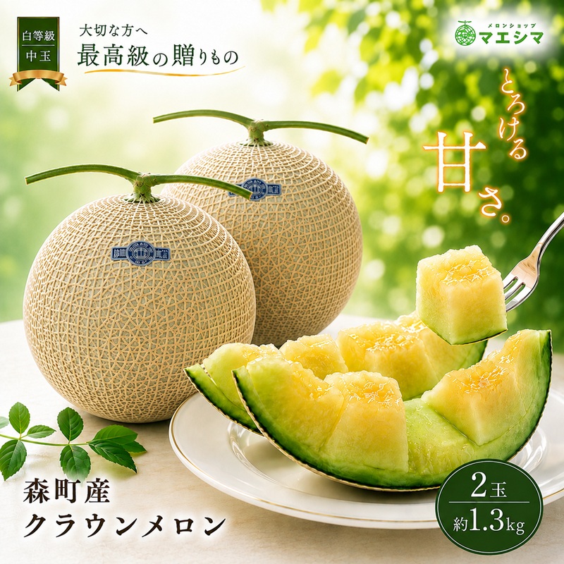 【ふるさと納税】クラウンメロン【並（白等級）】中玉（1.3kg前後）2玉入り 果物類 メロン青肉 フルーツ ｜静岡県森町