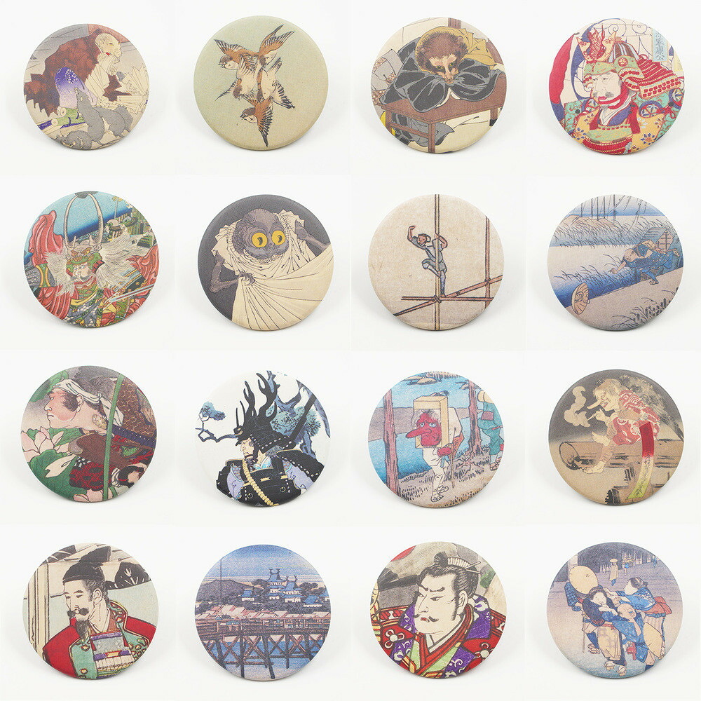 【ふるさと納税】オリジナル【浮世絵缶バッジ】16点セット／名古屋刀剣博物館