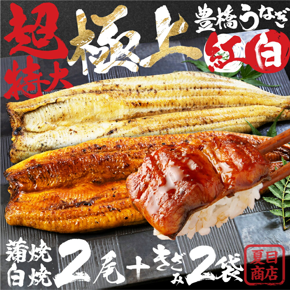 【ふるさと納税】豊橋うなぎ 特大 紅白セット 2尾 + きざみ 2袋 夏目商店 国産 国産うなぎ 土用の丑の日 丑の日 蒲焼 白焼 長焼 ウナギ 鰻 たれ 豊橋うなぎ まだ間に合う 指定可 贈答 ギフト 高級 愛知 三河 30000円 3万円