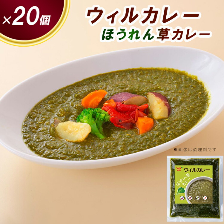 【ふるさと納税】【ウィルカレー】ほうれん草カレー20個入：野菜本来の旨味が際立つカレー ※沖縄・離島への配送不可