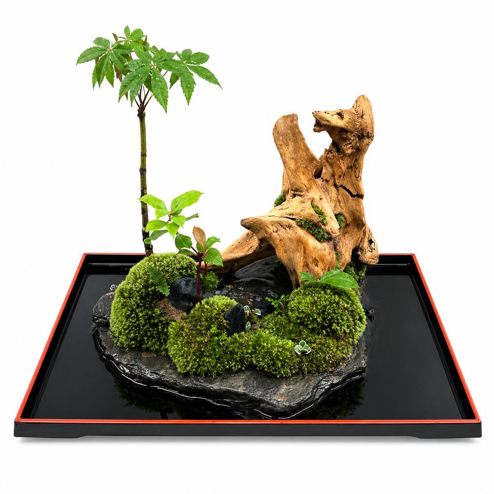 【ふるさと納税】苔盆景川石風景画 | 手作り 一点物 室内装飾 飾り気のない 受け皿付き添い人 差し上げ物 祝い事 今めかしい 緑 癒し