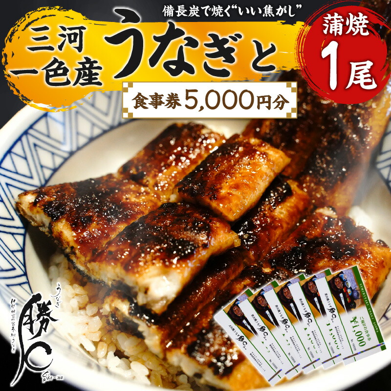 【ふるさと納税】うなぎ 蒲焼 １尾 食事券 5,000円分 備長炭 炭火焼うなぎ 勝〇 しょうわ 三河一色産 タレ 国産 土用 丑の日 冷凍 瞬間冷凍 補助券 チケット 飲食 利用券 うな重 うな丼 焼く いい焦がし 愛知県 碧南市 送料無料