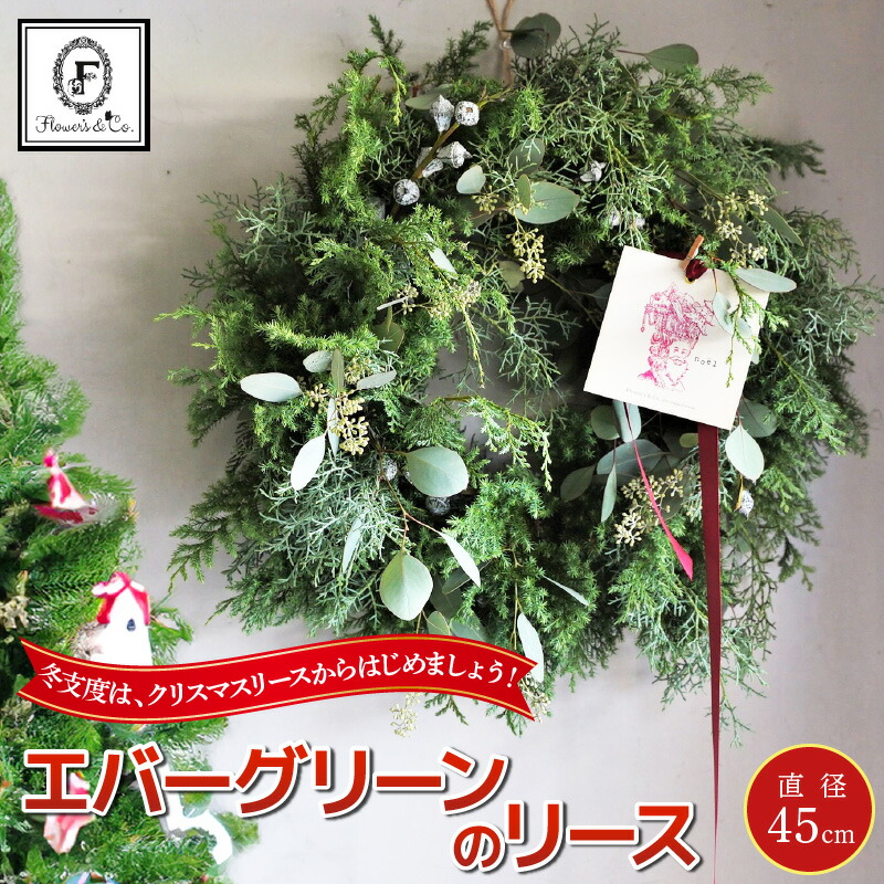 【ふるさと納税】【クリスマス・お正月】フレッシュなエバーグリーンのリース 直径45cm 針葉樹 ナチュラル 北欧 インテリア おしゃれ イベント プレゼント