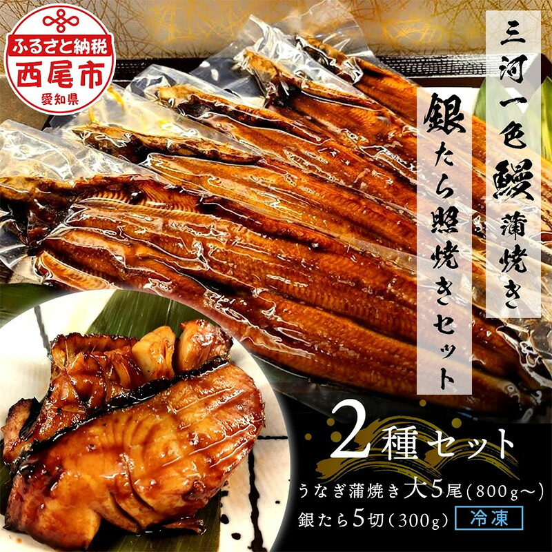 【ふるさと納税】三河一色鰻 (大サイズ) 蒲焼き５尾 + 銀たら照焼き５切れセット F028【冷凍便】 / 蒲焼き 照り焼き テリヤキ 惣菜 ギンダラ 国産うなぎ ウナギ 鰻 愛知県 西尾市 三河一色産 タレ付き かば焼き 肝 肝焼き 銀鱈 銀だら 魚 切り身 MB