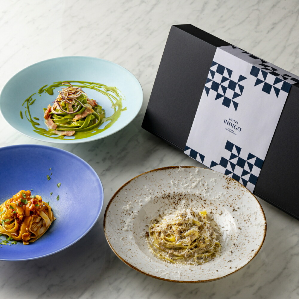 【ふるさと納税】ホテルインディゴ犬山有楽苑　至福のパスタセットPremium Hotel Pasta Gift Box｜ホテルインディゴ犬山有楽苑 インディゴホームキッチン車山照 パスタ ギフト プレゼント 贈り物 3種類 ごはん ご褒美 美味しい お取り寄せ ご自宅用 生パスタ 犬山茶 冷凍｜愛知県犬山市