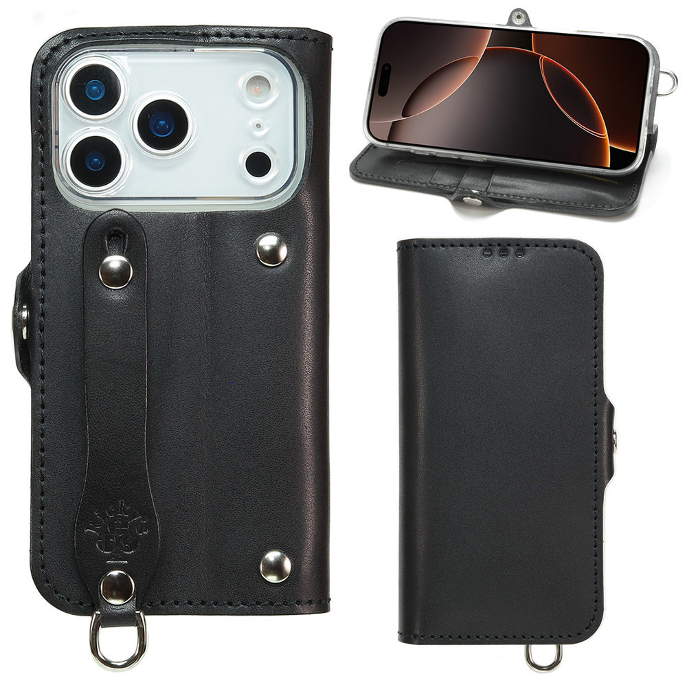 【ふるさと納税】EFGS iPhone 17Pro 手帳型 ケース 栃木ブラック 【左開き】 TPU スタンド カード入れ ベルト付き 栃木レザー 本革 リッキーズ