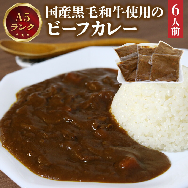 【ふるさと納税】A5ランク国産黒毛和牛使用のビーフカレー（6人前） レトルト 冷凍 簡単調理 真空パック 牛肉 お肉 カレー ルー 自家製 温めるだけ 湯煎 食品 ごはん グルメ 高級 送料無料｜愛知県高浜市