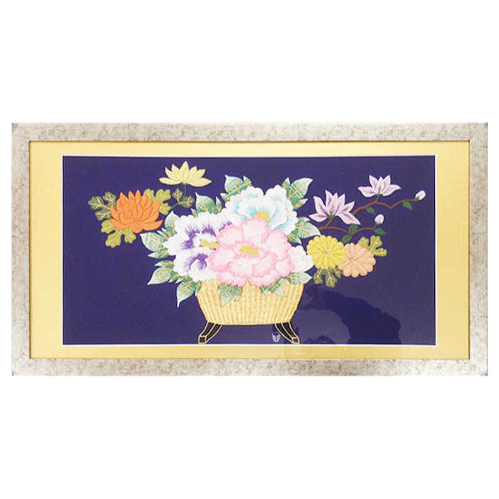 【ふるさと納税】額装用 日本刺繍 「花かご」台生地「紫」×額装「シルバー」 刺繍 伝統工芸 愛西市/百武打敷店[AEBR011]