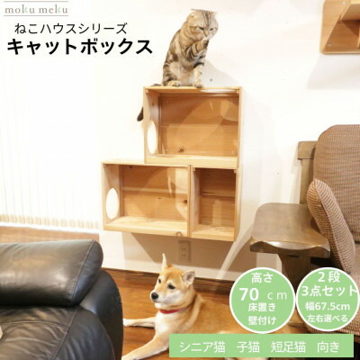 【ふるさと納税】床置き主柱・壁信用販売キャットウォークで使えるキャットボックス 2段3点書き割り(右売り上げ高)【1186735】