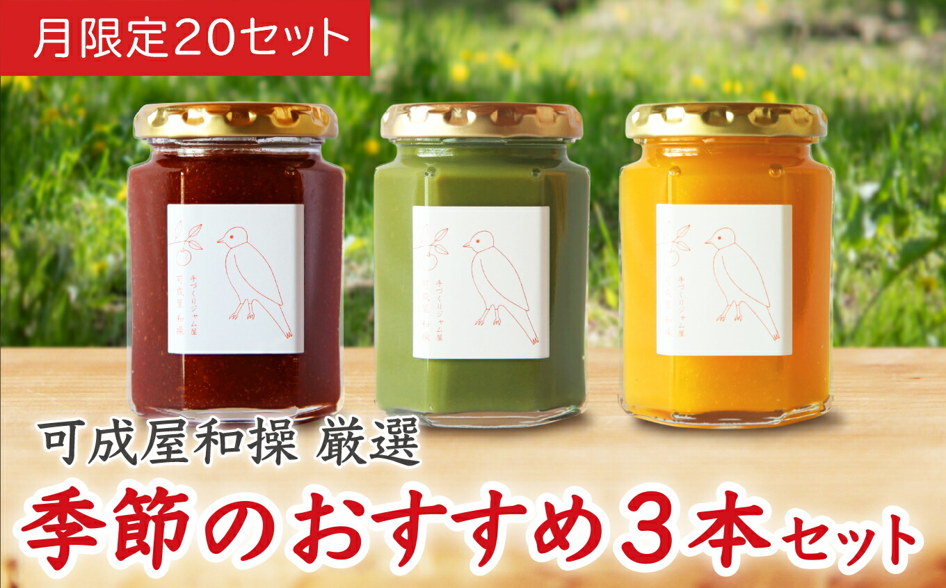 【ふるさと納税】季節 の おすすめ ジャム  セット  160g ３本 バラエティ 詰合せ  保存料 着色料 不使用  パン によく合う こだわり もも モモ 桃 マンゴー いちじく いちご イチゴ 苺 美味しい 詰め合わせ ハンドメイド  ギフト 贈り物 贈答 箱詰め プレゼント  KA-28