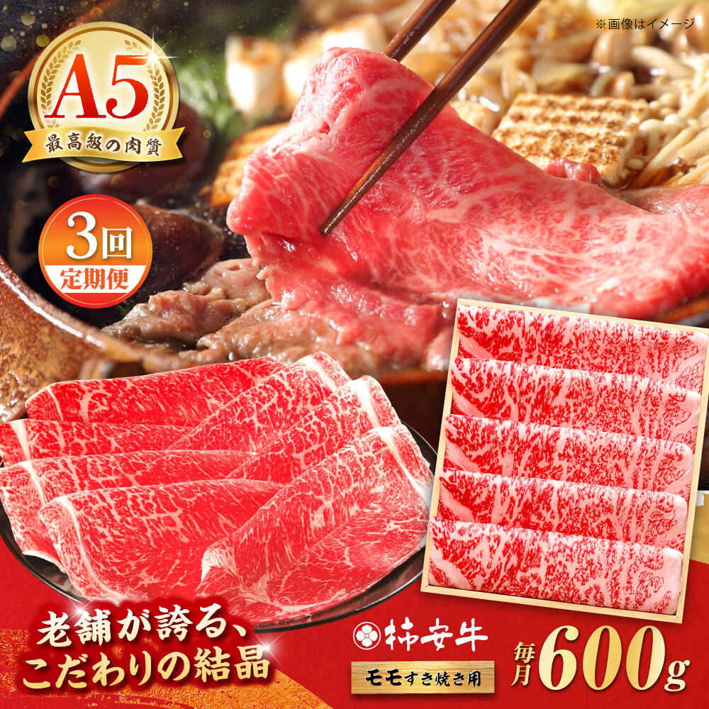 【ふるさと納税】【3回定期便】最高級A5等級 三重県産黒毛和牛 柿安牛 モモ 600g / 国産牛 ブランド牛 牛肉 冷蔵 / 亀山市 / 柿安本店 [AMBW006]｜三重県亀山市