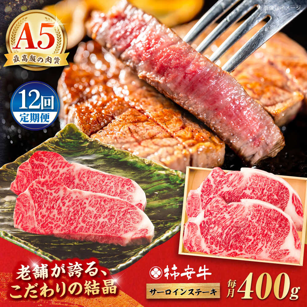 【ふるさと納税】【12回定期便】最高級A5等級 三重県産 黒毛和牛 柿安牛 サーロインステーキ 400g / 国産牛 ブランド牛 牛肉 冷蔵 / 亀山市 / 柿安本店 [AMBW023]｜三重県亀山市