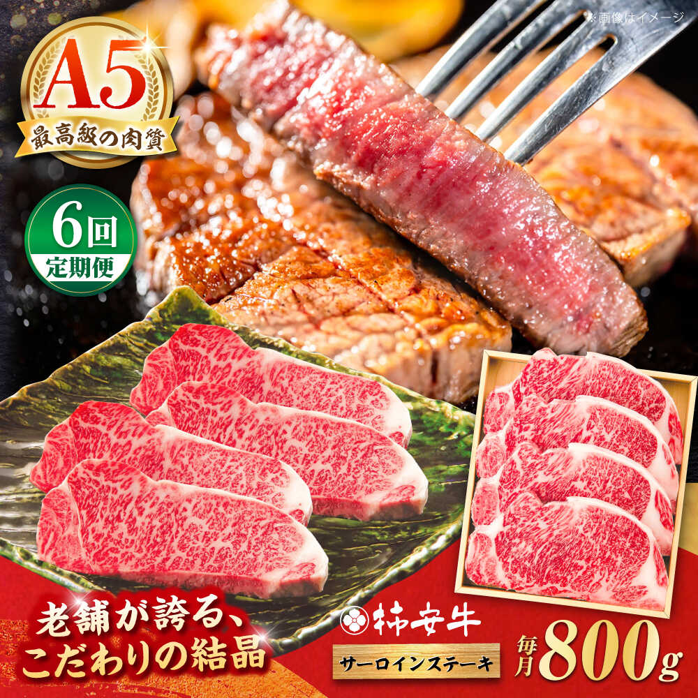 【ふるさと納税】【6回定期便】最高級A5等級 三重県産 黒毛和牛 柿安牛 サーロインステーキ 800g / 国産牛 ブランド牛 牛肉 冷蔵 / 亀山市 / 柿安本店 [AMBW028]