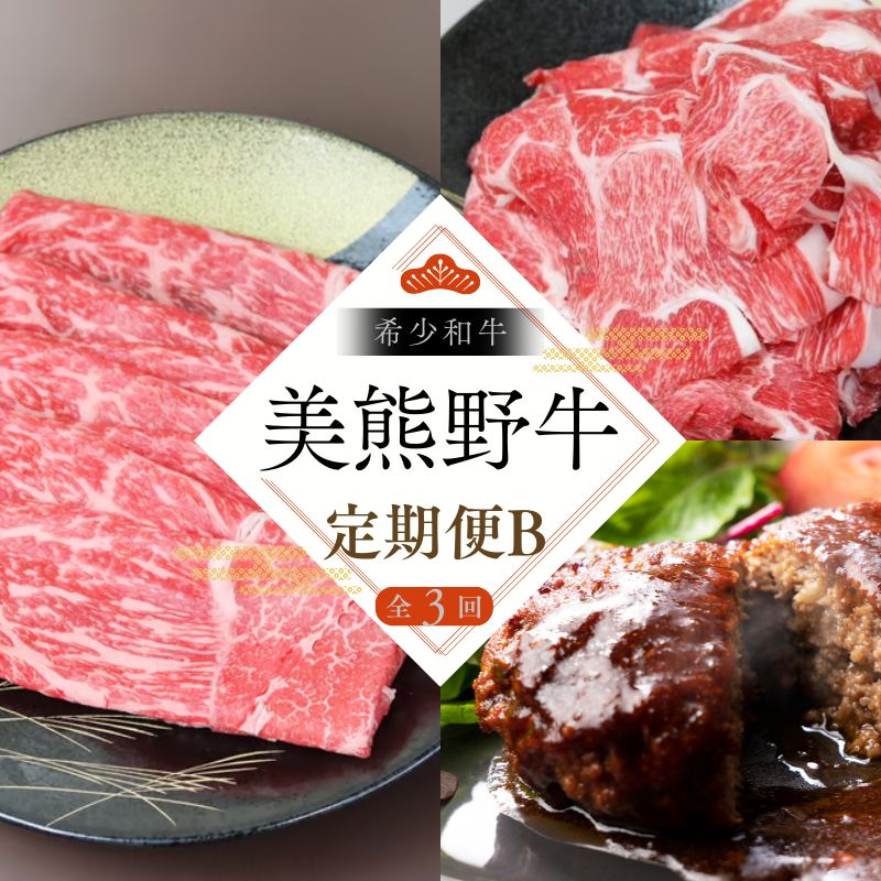 【ふるさと納税】 【全3回】美熊野牛 定期便B ＜すき焼きしゃぶしゃぶ用ロース＆赤身モモ肉 800g・切り落とし 800g・ハンバーグ 100g&times;5個＞ 牛肉 肉 ブランド牛 和牛 黒毛和牛 国産牛 すき焼き しゃぶしゃぶ 赤身 赤身肉 肉定期便 人気 希少 おすすめ 三重県 熊野市｜三重県熊野市
