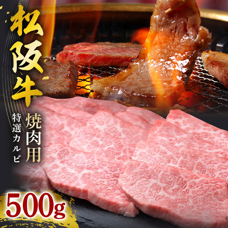 【ふるさと納税】松阪牛焼肉（特選カルビ）500g／ 松阪牛 冷凍 ギフト箱包装 瀬古食品 JGAP認定 松阪肉 名産 お取り寄せ 牛肉 お肉 肉 和牛 黒毛和牛 国産 国産牛 ブランド牛 三角バラ 希少部位 焼肉 焼肉用 ギフト 贈答 産地直送 松阪 牛 特選 カルビ 三重県 大台町 (0035)｜三重県大台町
