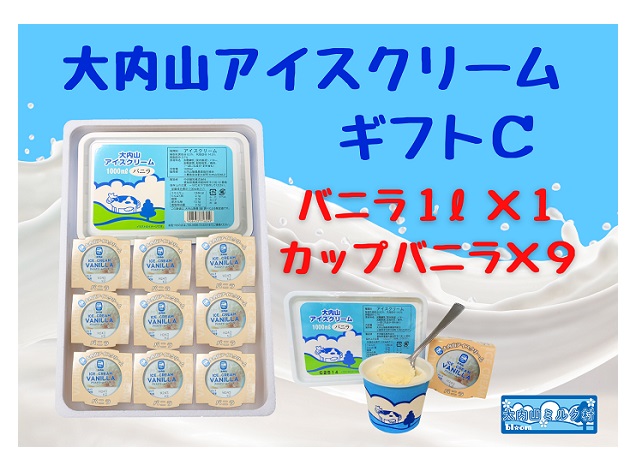 【ふるさと納税】（冷凍）大内山アイスクリーム　ギフトＣ　バニラ1000×１・カップバニラ×９ ／ 大紀町　大内山ミルク村　大内山乳製品　大内山酪農