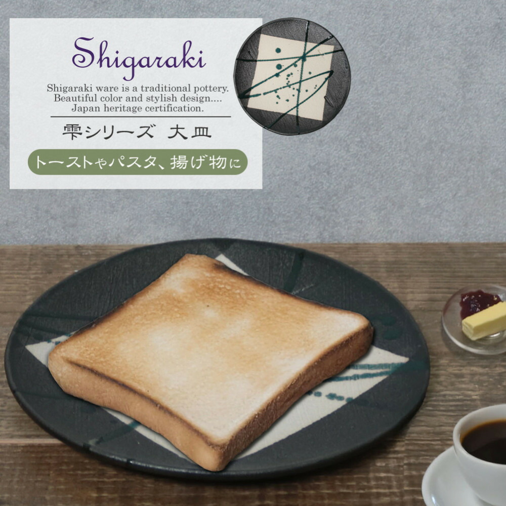 【ふるさと納税】信楽焼 陶器製 雫シリーズ 変形黒皿緑雫大皿 パスタ皿