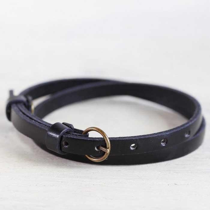 【ふるさと納税】【イタリアンレース 2重巻きブレスレット】スリムでクールなレザーアクセサリー レザーカラー：黒　WL004 黒