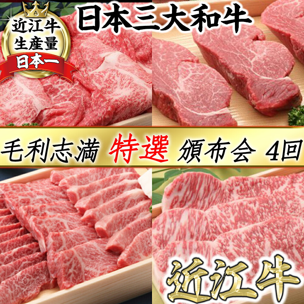 【ふるさと納税】【定期便】近江牛 すき焼き/しゃぶしゃぶ/焼肉/ステーキ 食べ比べ ロース/サーロイン/ヒレ 毛利志満  4等級以上 サーロイン ヒレステーキ 特選 頒布会（全4回定期便） 牛肉 牛 A4/A5 冷蔵 国産 キャンプ アウトドア バーベキュー bbq 贈り物 ギフト 送料無料