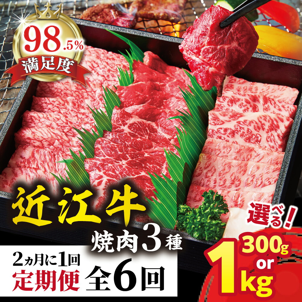 【ふるさと納税】【定期便】２か月に１回 特撰近江牛定期便 焼肉３種食べ比べセット 全6回 焼肉3種盛り 選べる量　300g / 1kg 牛肉 国産 近江牛 焼肉 赤身 ステーキ 近江フードJAPAN 冷凍