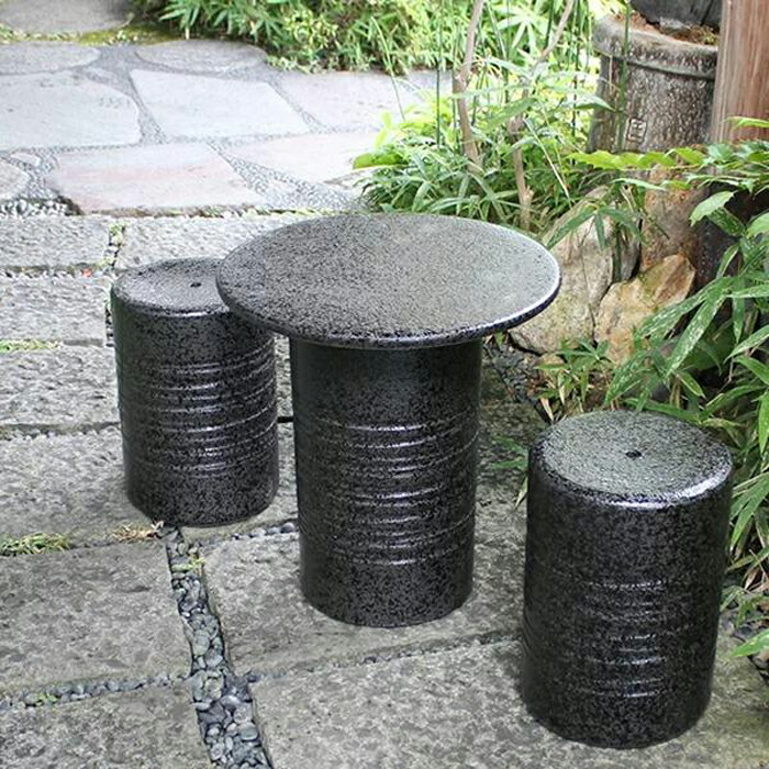 【ふるさと納税】信楽焼 14号黒スパタテーブルセット（速見表1点、腰掛け2点）