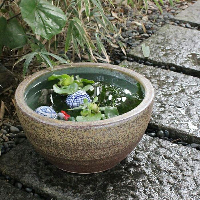 【ふるさと納税】信楽焼 10号窯肌水鉢 睡蓮鉢 メダカ鉢 (168575-40037440)｜滋賀県甲賀市
